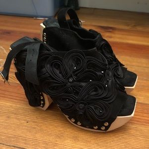 Jeffrey Campbell open toe clogs with black detailing